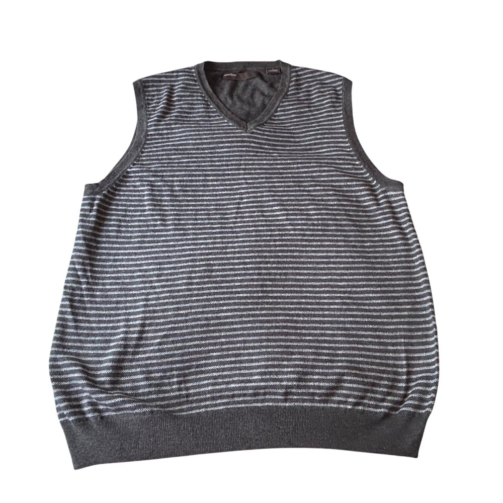 Perry Ellis Mens Sweater Vest Large‎ Striped V-Neck Knit Sleeveless Top Casual